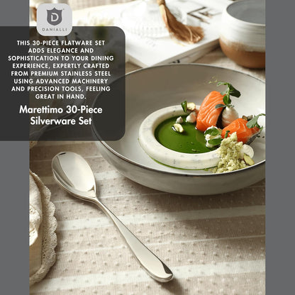 Silverware Set for 6 | 18/10 Stainless Steel Flatware Set | Mirror Finish, Heavy-Duty, Dishwasher Safe, Elegant & Durable, Built to Last (30-Piece, Marettimo)