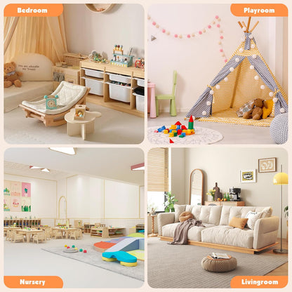 Kids Toy Storage Organizer with 3 Removable Plastic Bins Toddler Montessori Bookshelf with Stuffed Animal Net Holder Baby Bookcase Plush Organizer for Playroom,Bedroom,Kids Room,Classroom,Nursery