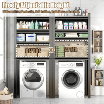 Over Washer and Dryer Shelves,4 Tiers Laundry Room Standing Shelf,Laundry Room Storage Organization,Adjustable Metal Shelving Unit,35" W x 12" D x 63" H, Black
