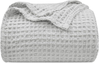 PHF Ultra Soft Waffle Weave Blanket Queen Size 90"x 90"- Washed Lightweight Breathable Cozy Woven Blanket for Bed - Aesthetic Decor for Couch Bedding Sofa Home Car - Light Grey