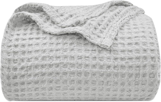 PHF Ultra Soft Waffle Weave Blanket Queen Size 90"x 90"- Washed Lightweight Breathable Cozy Woven Blanket for Bed - Aesthetic Decor for Couch Bedding Sofa Home Car - Light Grey