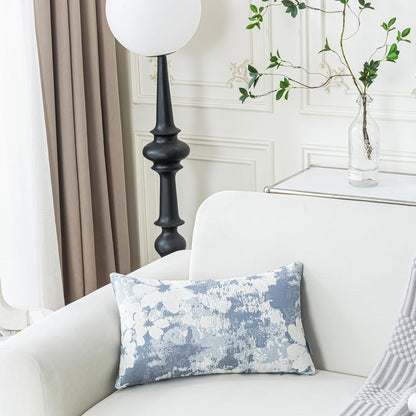 Jacquard Throw Pillow Covers 12x20 Inch Set of 2 - Vintage Floral Boho Pillow Cases with Botanical Pattern | Farmhouse Decor for Couch Living Room | Soft Textured Neutral Trio Dusty Blue 12" x 20"