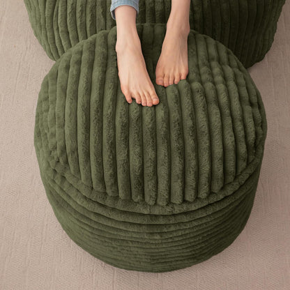 HIGOGOGO Round Stuffed Pouf Ottoman, Corduroy Poufs with High-Density Foam Filling, Furry and Fluffy Pouf Foot Stool Storage Ottoman, 20 X 15 Floor Poufs Foot Rest for Living Room, Green