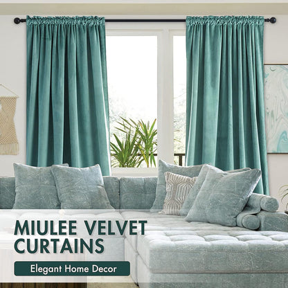 MIULEE Teal Velvet Curtains Thermal Insulated Blackout Curtain Drapes for Bedroom Living Room Darkening 108 Inches Long Curtains Panels Rod Pocket Set of 2