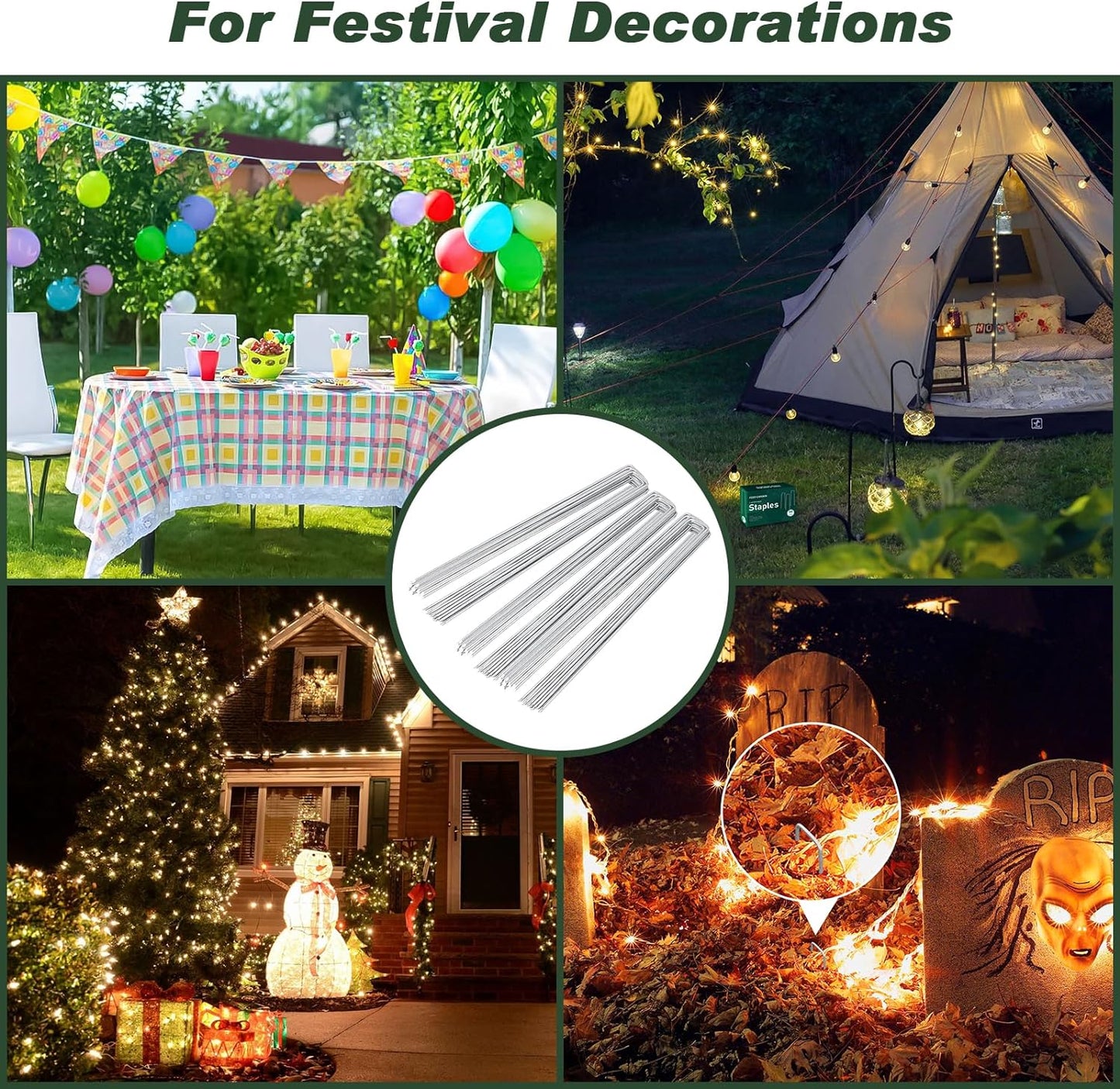 FEED GARDEN 10 Inch 50 Pack Galvanized Landscape Staples 11 Gauge Anti-Rust Garden Stakes Landscaping Fabric SOD Pins Yard Stakes for Weed Barrier Fabric