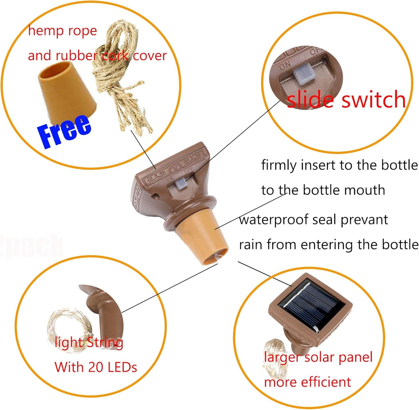YJFWAL Upgraded 12 Pack Solar Wine Bottle Lights, 20 LEDs Waterproof Copper Light, Bottle Light Fairy Cork String Lights for Yard Patio Decor, DIY Birthday Gift for Mom Grandma Girlfriend(Cool White)
