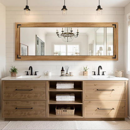 Full Length Mirror with Wooden Frame, 65"X24" Solid Wood Standing Floor Mirror for Farmhouse, Bathroom, Bedroom, Hanging or Leaning Wall-Mounted