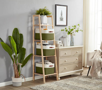 DECOMOMO Storage Bins Fabric Storage Baskets for Shelves, Linen Closet Organization Toys Nursery (Olive Green and White, Large - 3 Pack)