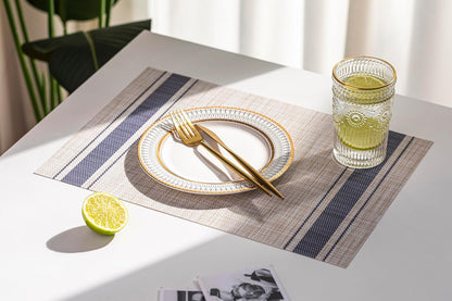 LEXMORE Placemats Set of 6 Vinyl/Plastic Woven Place Mats for Kitchen Table Indoor/Outdoor Washable Placemat Wipeable Dining Table Mats(Blue Skyline)