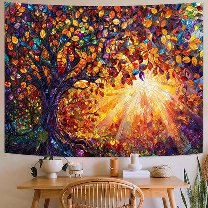 Lunerfex Tree of Life Tapestry Stained Glass Tapestry Wall Decor Tapestries for Bedroom Art Tapestries Wall Hanging for Bedroom Living Room Glass-Tree-03 60"x80"