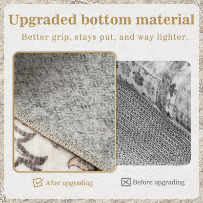 DCX Machine Washable Brown and Beige Area Rug 8x10, Non Slip Stain Resistant Vintage Floral Rug for Living Room Bedroom Nursery, Soft Low Pile Large Carpet