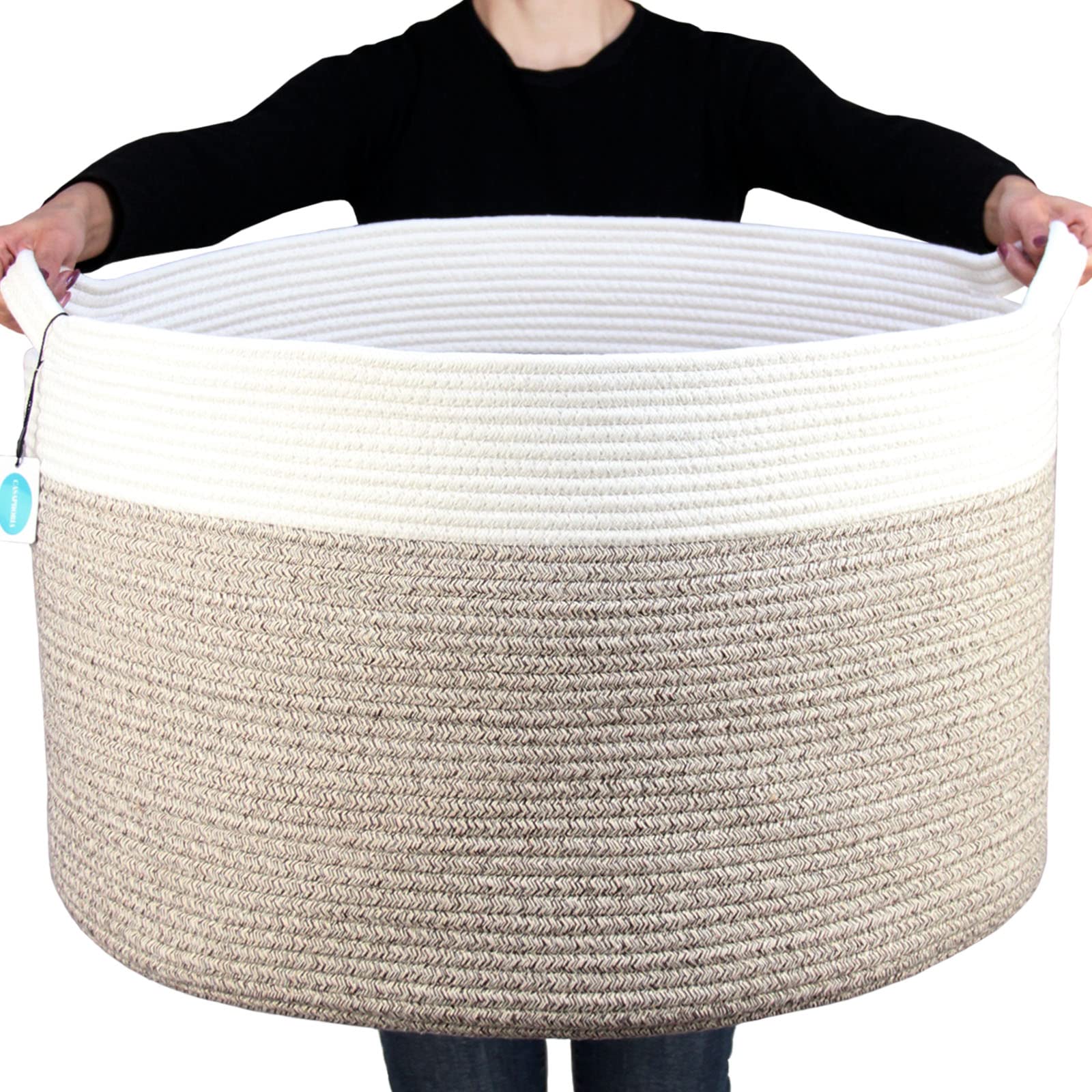 Casaphoria XXXLarge Cotton Rope Basket for Living Room - Woven Storage Basket with Handle for