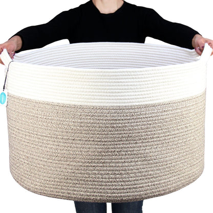 Casaphoria XXXLarge Cotton Rope Basket for Living Room - Woven Storage Basket with Handle for