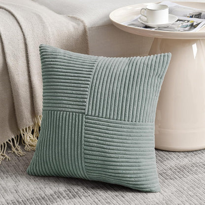 Fancy Homi 2 Packs Grey Blue Euro Decorative Throw Pillow Covers 28x28 Inch for Couch Bed Sofa, Rustic Farmhouse Boho Home Decor, Soft Corss Corduroy Patchwork Textured Square Cushion Case 71x71 cm