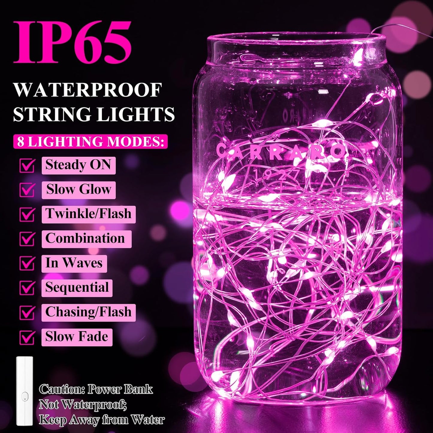 Lakumu Rechargeable String Lights Battery Operated, Fairy Lights with Timer, Mini LED Twinkle Lights for Bedroom, Christmas Decorations, Wedding, Vine, Centerpiece Table Decor (5M/16FT Pink)