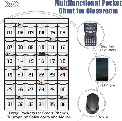 Loghot Classroom Accessories Closet Pocket Chart for Cell Phones Holder Wall Door Hanging Organizer (36 Pockets White)
