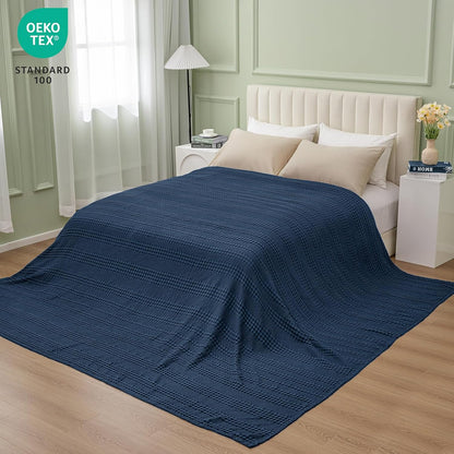 PHF Cooling Waffle Blanket California King Size, Lightweight 60% Rayon Derived from Bamboo & 40% Cotton Breathable Blanket for Hot Sleepers, Soft and Luxury for Bed Couch and Sofa, 110"x96", Navy Blue