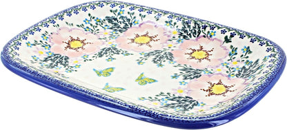 Blue Rose Polish Pottery Apple Blossom Medium Rectangular Serving Platter