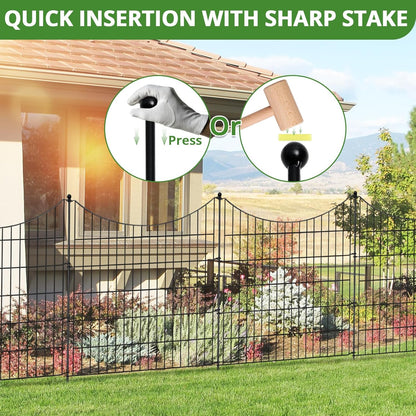 10 Panels No Dig Decorative Outdoor Garden Fence for Yard, 32 in(H) X 23.6 ft(L) Animal Barrier Fencing Rustproof Metal Wire Border for Dog, Rabbits, Landscape Temporary Defense with 11PCS Stakes