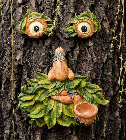 Tree Face Decor Outdoor,Whimsical Outdoor Art with Bird Feeder,Tree Hugger Bark Ghost Face