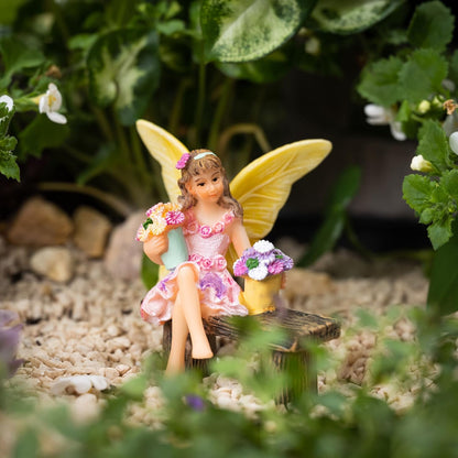 PRETMANNS Fairy Garden Fairy – Adorable Accessory for Indoor or Outdoor Miniature Garden – Small Figurine Isabella Sitting on a Bench – 1 Item