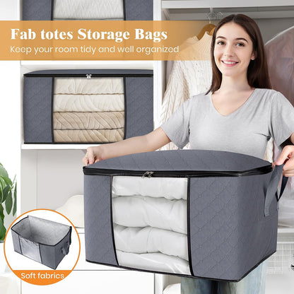 Fab totes 6 Pack Storage Bags for Clothes Blanket Storage Bins with Lids