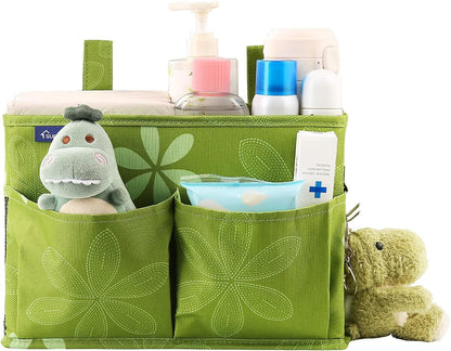 Surblue Bedside Caddy Hanging Bed Organizer Storage Bag Pocket for Bunk and Hospital Beds, College Dorm Rooms Baby Bed Rails,Camp Chiars，Wheelchair Side Bag，4 Pockets and 2 Hooks (Flower)