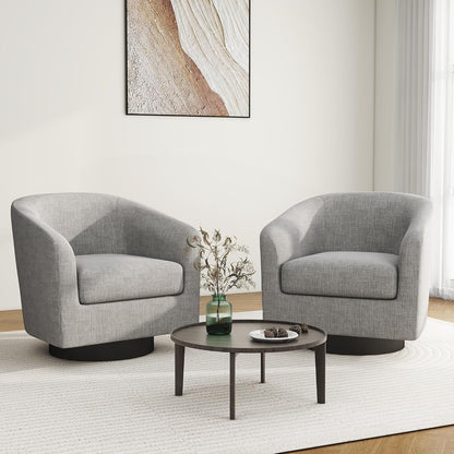 Swivel Barrel Accent Chair Set of 2, Modern Round Linen Arm Chair for Living Room, Bedroom, Comfy Club Reading Chairs for Adults-Linen Fabric Light Grey