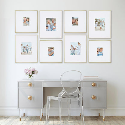 Camden Reed Arcadia 8 Piece Oversized Gallery Wall Frame, 16x20 and 16x16 Inch Matted Frames for Featuring 8x10 and 5x7 Inch Photographs or Art Prints, Gold Finish