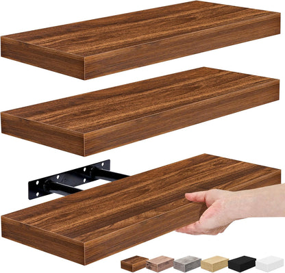 Sorbus Floating Shelves for Wall, Bathroom Shelves Wall Mounted for Kitchen, Bedroom, Bathroom Storage Over Toilet, Hanging Book Shelf for Ｗall Home Decor Living Room (Walnut, 3 Pack)