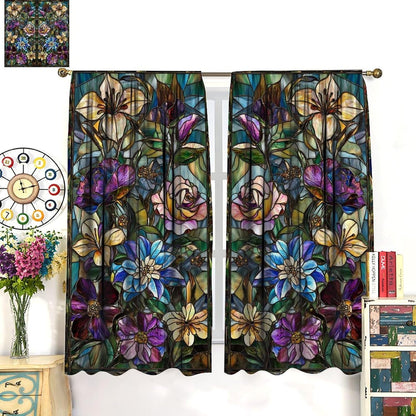Stained Glass Curtains,Retro Colored Glass Flowers Art Home Decor Drapes for Bedroom Living Room Kitchen Window Treatment 2 Panels Set Total Size 42" W X 45" L Inch