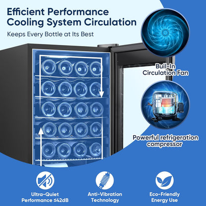 24 Bottle Compressor Wine Cooler Refrigerator with Lock, Freestanding Wine Fridge, 41°F-64°F Digital Temperature Control, Large Wine Cellar for Red, White, Champagne, and Sparkling Wine ??Black