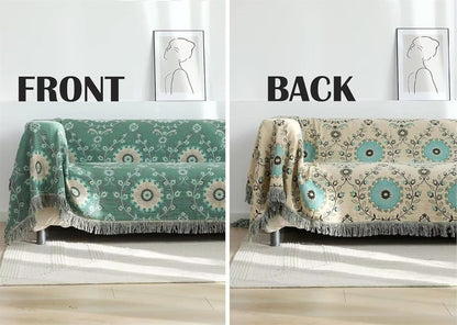 Boho Throw Blanket for Chair Couch Bed 90''x 98'', 100% Cotton Quilt Floral Mexican Blanket Muslin Gauze Blankets Super Soft Lightweight Versatile KnitWoven Bed Blanket for Home Decor