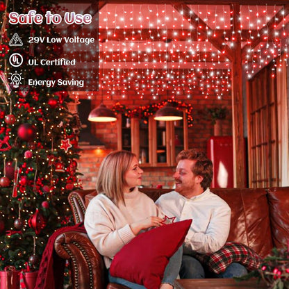 33ft Icicle Lights for Outside, Red and White Christmas Lights Outdoor Indoor, 400 LED Twinkle String Light with 75 Drops Short Curtain Light for Thanksgiving Room Home Wall Bedroom Window Decoration