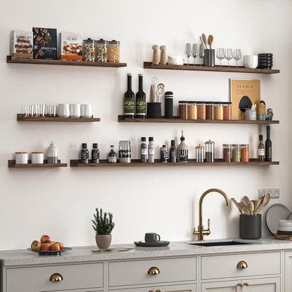 Heimlove Picture Ledge Shelf, Small Floating Shelves Set of 2, 16 Inches Picture Shelf for Wall with Ledge, Kids Bookshelf Wall Mounted for Living Room Bedroom Decor Books Photo Frames, Walnut