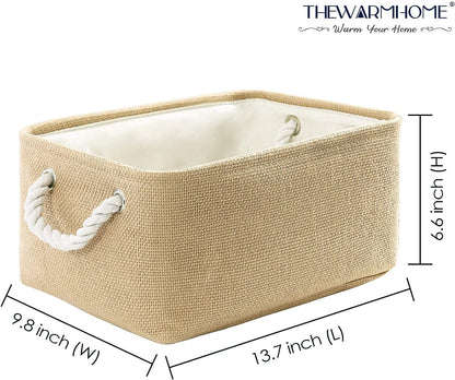 TheWarmHome Decorative Basket Rectangular Fabric Storage Bin Organizer Basket with Handles for Clothes Storage (Beige, Medium-1Pack,13.8L*9.8W*6.7H)
