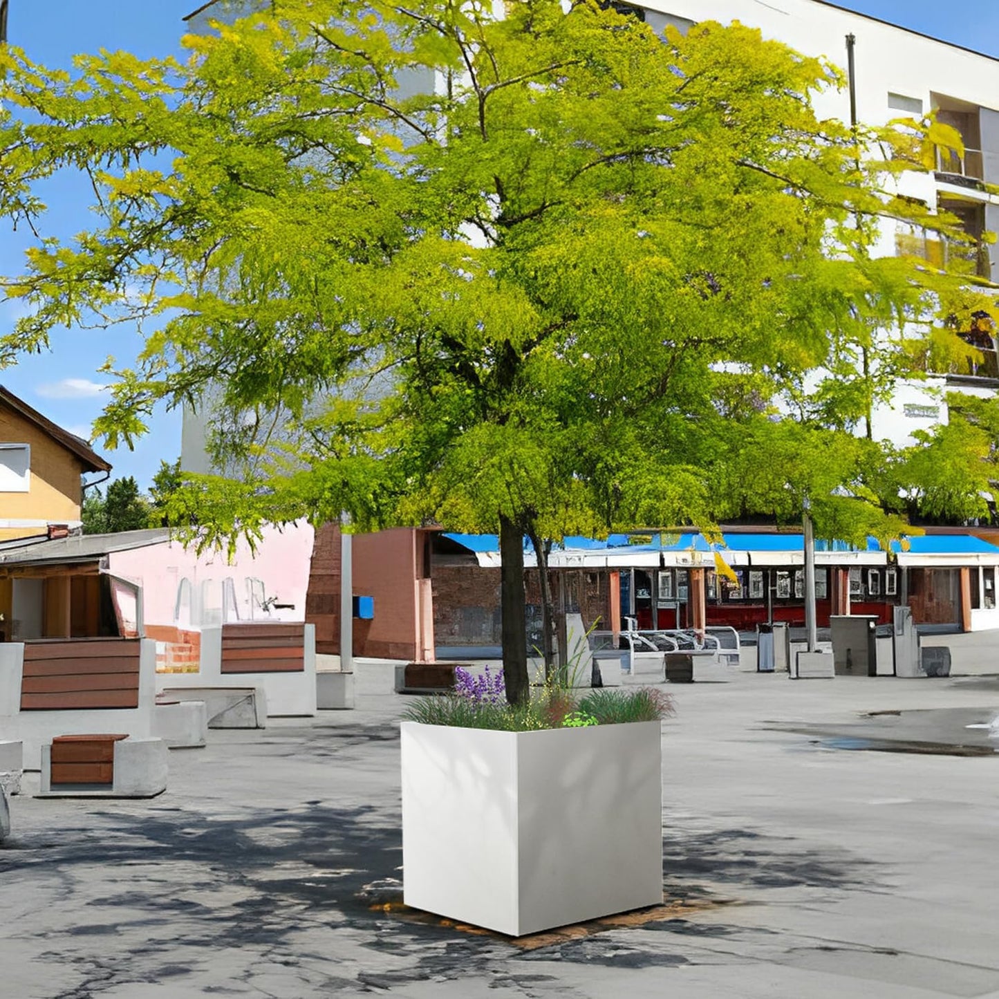 White Steel Planter Square Outdoor Planters Galvanized Steel Planter Box Indoor Metal Large Planters Cube Heavy Duty Flower Pot 24 Inch Modern Commercial Residential for Trees Patio Deck Yard Garden