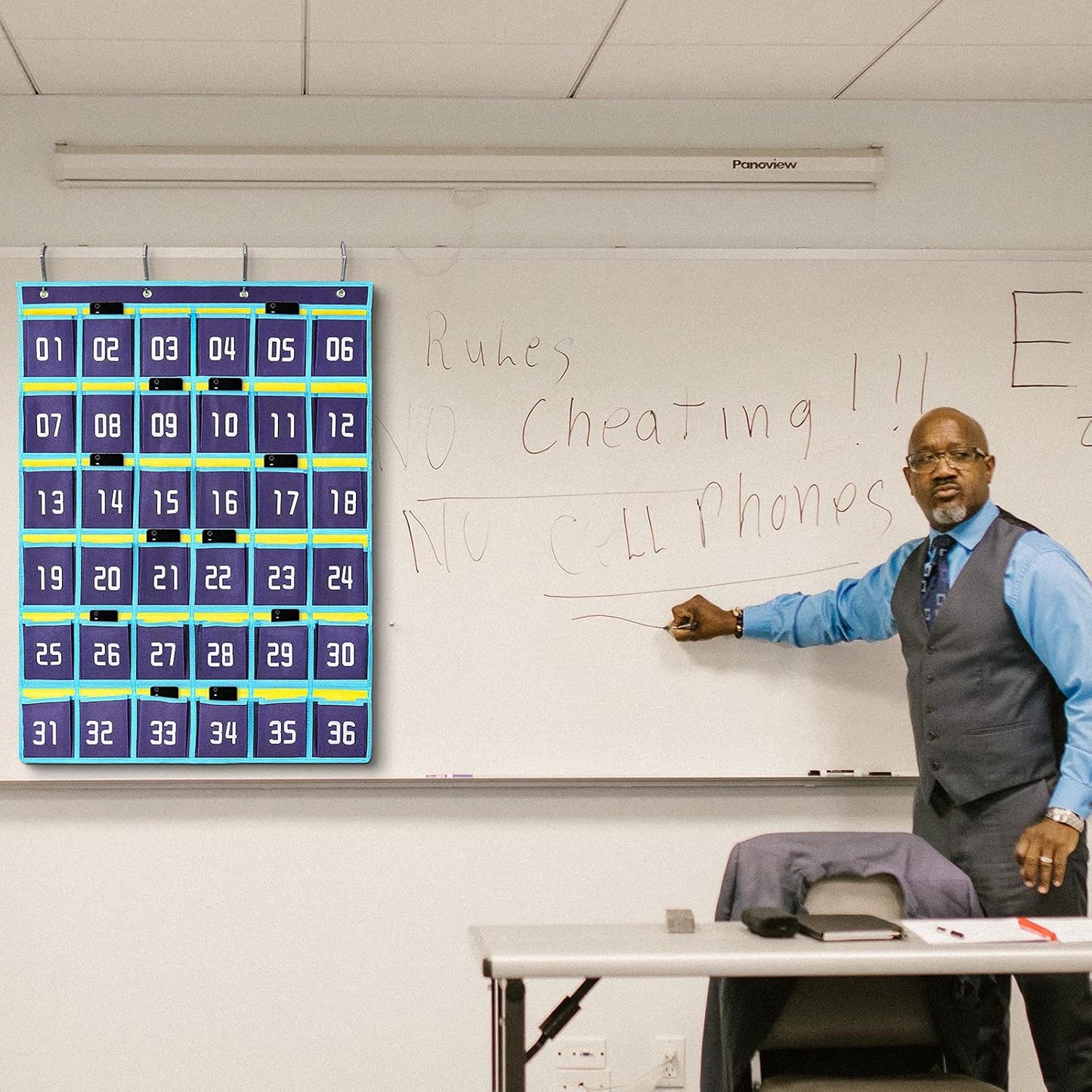 Loghot Classroom Accessories Closet Pocket Chart for Cell Phones Holder Wall Door Hanging Organizer (36 Pockets Blue 2Pc)