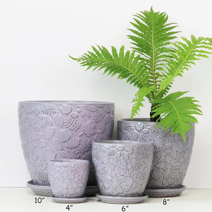 10inch Retro Ceramic Planter with Drainage Hole and Saucer for Multiple Plants, Indoor-Outdoor Garden Pots for Succulent, Orchid, and Flower (Fits Inner Pots Up to 9 Inch, Retro Purple)
