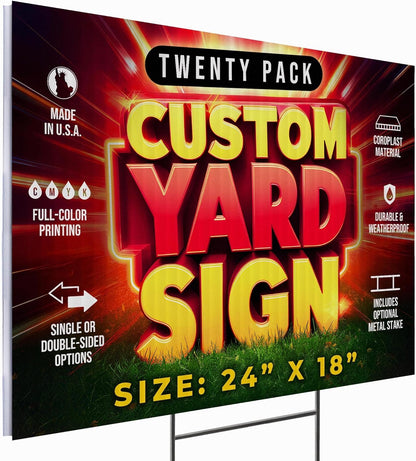 20 Pack 24"x18" Custom Yard Signs with Stakes, Personalized Yard Signs for Outdoors, Customized Full Color Print Corrugated Signs for Business