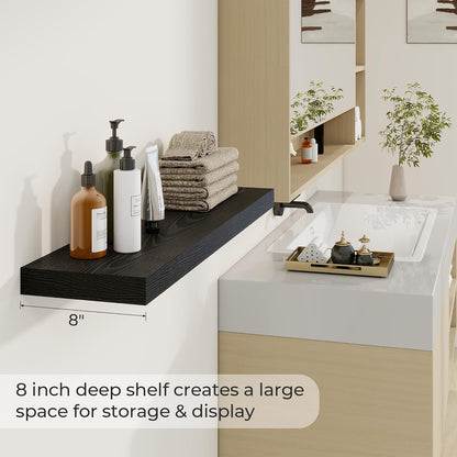 36 inch Floating Shelves Wall Shelves for Office with Invisible Brackets, 8 inch Deep Shelves for Bathroom, Living Room, Kitchen, Office, 36x7.9 inch deep Set of 2, Black