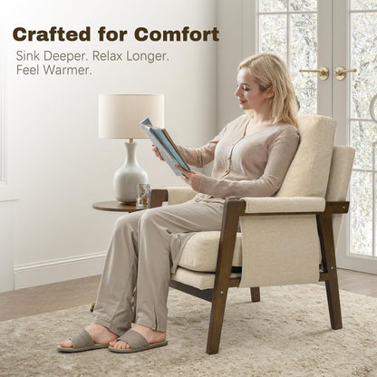 Modern Accent Chairs Set of 2 for Living Room Mid Century Arm Chairs Upholstered Bedroom Chairs Comfy Lounge Chairs with Solid Wood Frame, Beige
