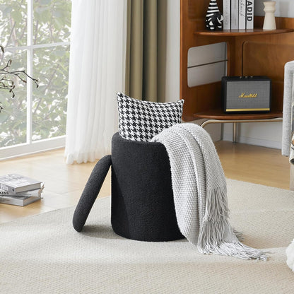 YFO Round Boucle Ottoman with Storage, Multifunctional Upholstered Vanity Chairs for Makeup, Soft Padded Seat with Removable Lid, Modern Rest Stool Seat for Living Room, Bedroom, Black