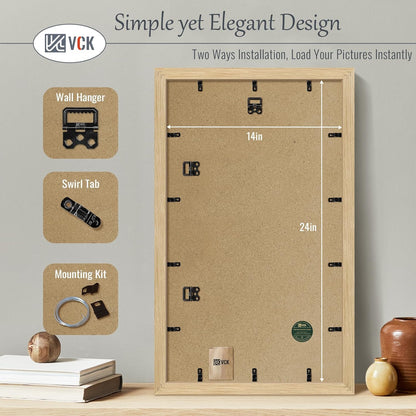 VCK 14x24 Oak Wood Frame for Picture, Natural Solid Wood Photo Frames 3 Pack, Wall Gallery Frame