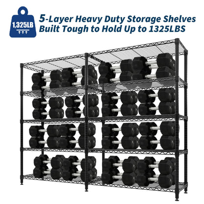 MilleLoom 5-Tier Metal Storage Shelves, Heavy Duty Wire Rack Shelving Unit for Garage Kitchen