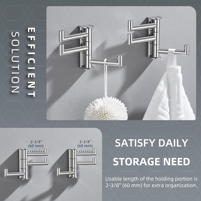 Angle Simple Swivel Towel Hooks for Bathroom, SUS 304 Stainless Steel Foldable 3 Arms Hand Towel Holder, Coat Wall Hooks, Polished Chrome, 2 Pack