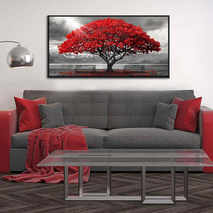 AJAZIKO Red Wall Art - Modern Framed Wall Art for Living Room - Red Tree Black and White Landscape Canvas Prints Posters & Prints for Home Office Bedroom Decorations - Large Wall Pictures 20×40IN