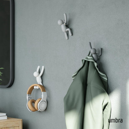 Umbra Buddy Wall Hooks, Decorative Wall Mount Coat Hooks, Set of 3, Grey