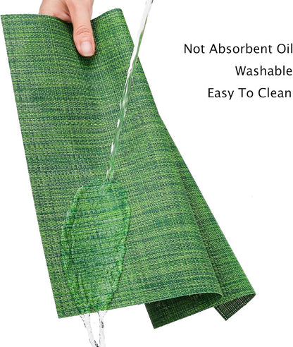 Myir JUN Placemats Set of 8, Vinyl Woven Placemats Place Mats Indoor Set of 8 Washable Table Mats Non-Slip Place mats for Dining Table (Dark Green, Set of 8)