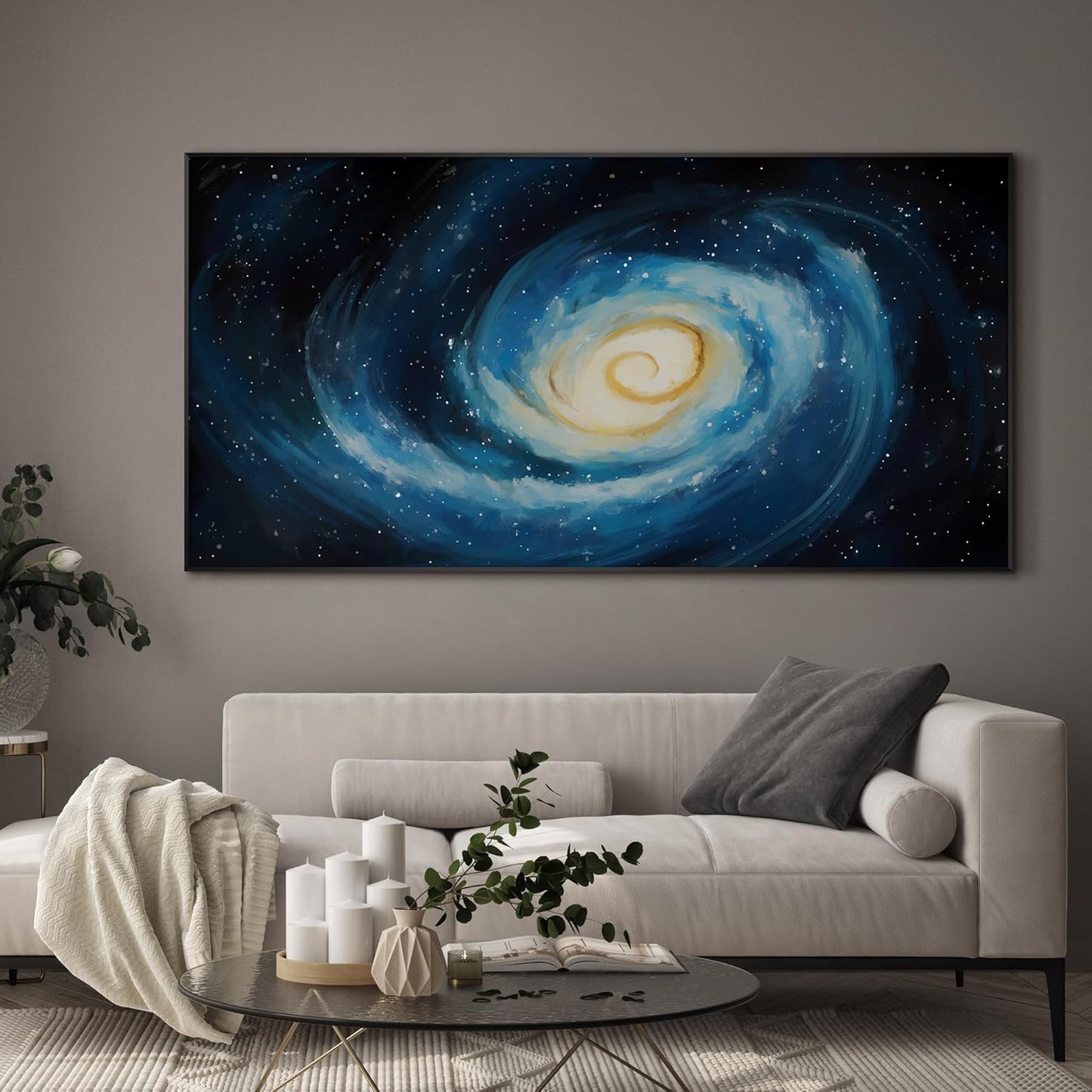 SIGNWIN 36"x72" Extra Large Framed Wall Art Spiral Galaxy Vivid Blue and Yellow Cosmic Space Illustration for Home Living Room Bedroom Decor (Frame Assembly Required)